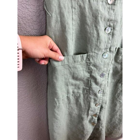 Rachel Zoe Midi Linen Dress Size XS Linen Green Button Front Short Sleeve Retro - Picture 8 of 13